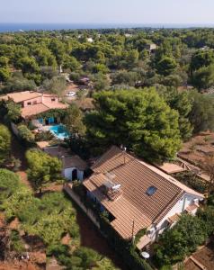 an aerial view of a house with a yard at Turdus Merula Retreat in Nea Makri