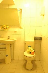 a bathroom with a toilet and a sink at 朝日民宿 可包棟 in Taitung City