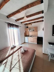 una grande camera con letto e cucina di Mariza Apartments -studios a Hanioti