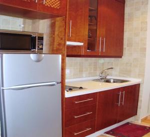 a kitchen with a white refrigerator and a sink at Centro Córdoba Apartaluz-8 Wifi Pk in Córdoba