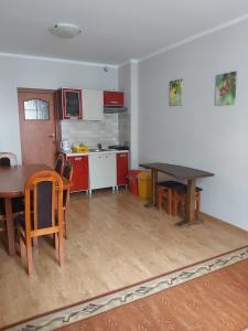 a kitchen and dining room with a table and chairs at Apartamenty KAJA in Kudowa-Zdrój