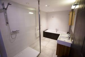 a bathroom with a shower and a sink at Villa-am Wasser- Wellness-NationaalPark- in Earnewâld