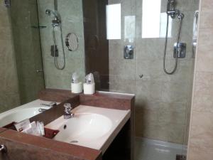
a bathroom with a sink and a mirror at AmbientHotels Panoramic in Rimini
