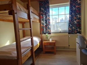 a bedroom with two bunk beds and a window at Haus Seeheim in Böhl