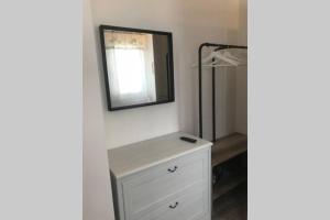 La salle de bains est pourvue d'une commode blanche et d'un miroir. dans l'établissement Green Park, à Silvi Paese