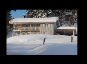 einen schneebedeckten Hof vor einem Haus in der Unterkunft Ferienhaus Albrecht in Egg