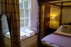 1 dormitorio con cama con dosel y ventana en Old Town 163, en Edimburgo