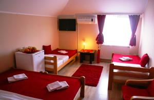a small room with two beds and a couch at Guest House Villa Mir in Kragujevac