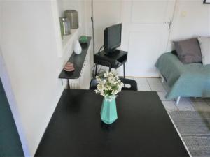 a living room with a vase of flowers on a table at Charmant T2 bord de mer in Anglet