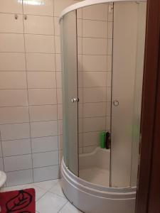 a bathroom with a shower with a glass door at Apartman Gold City 2 Studio in Fojnica