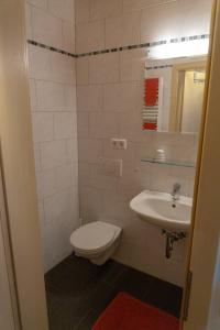 a bathroom with a toilet and a sink at Gästehaus Familie John in Veitsbronn