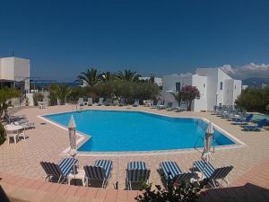 a large swimming pool with chairs and avisorvisorvisor at Palatia Village Hotel Apartments in Hersonissos