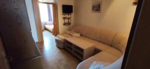 ein Wohnzimmer mit einem Sofa und einem TV in der Unterkunft Gasthaus Astoria in Pfullendorf