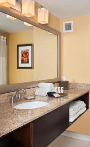 y baño con lavabo y espejo. en The Branson Hillside Hotel en Branson