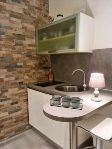 a kitchen with a sink and a tv on a counter at Apartment Amfiteatar in Pula