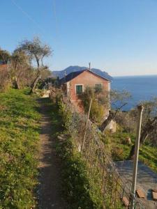 un camino de tierra al lado de una valla al lado de una casa en Pace tra gli ulivi e il mare, en Sori