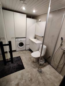 een badkamer met een toilet en een wasmachine bij Tähtisara in Syöte