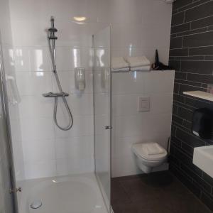 a bathroom with a shower and a toilet at La Casita bed and breakfast in Voorschoten