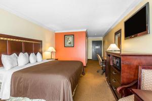 a hotel room with a bed and a flat screen tv at Quality Inn & Suites Bell Gardens-Los Angeles in Bell Gardens