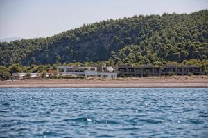 uma casa na costa de um corpo de água em Thalatta Seaside Hotel em Agia Anna