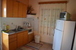 a kitchen with a white refrigerator and a sink at Villa Ioanna in Koroni