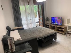 a bedroom with a bed and a tv in it at Apartamento la Ribera in Suances