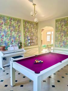 a purple ping pong table in a room at Aux Jolies Sources in Saint-Aubin-sur-Scie