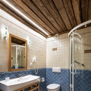 a bathroom with a sink and a toilet and a mirror at Alpejski Boutique Hotel in Karpacz