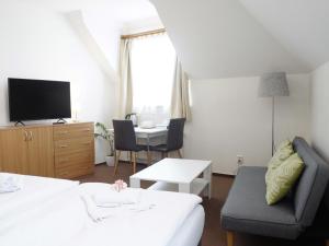 Televízia a/alebo spoločenská miestnosť v ubytovaní Hotel U Brány