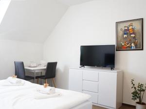 Televízia a/alebo spoločenská miestnosť v ubytovaní Hotel U Brány