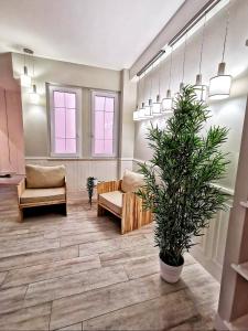una sala d'attesa con due sedie e una pianta in vaso di Il Mare di Roma Deluxe a Lido di Ostia