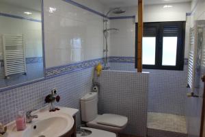Un baño con inodoro, lavabo y ducha. en Casa La Taratola, en Ortigosa del Monte 29 fotos más