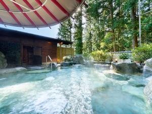 下呂的住宿－Yukai Resort Gero Saichoraku Bekkan，房屋后院的热水浴池
