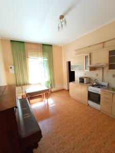 a large kitchen with a table and a stove at Park House in Rivne