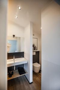 a bathroom with a sink and a toilet at Apart Hüsske 2 in Krefeld