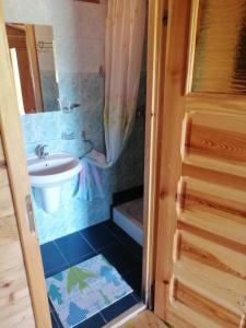 a bathroom with a sink and a toilet and a tub at Eko-Wakacje in Polańczyk +66 photos