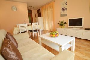 a living room with a couch and a table with a television at Bernardo Apartment in Rovinj