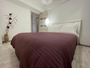 a bedroom with a large bed with a red blanket at Renting Solutions Iulius Mall in Iaşi