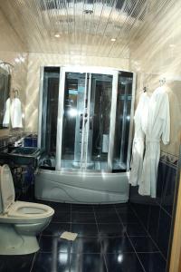a bathroom with a shower and a toilet in it at Golden Apricot in Gyumri