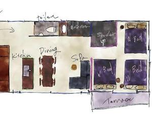 un dibujo de un plano del suelo de una casa en CHULAX OKINAWA YOMITAN【Designer Condominium Hotel】, en Yomitan