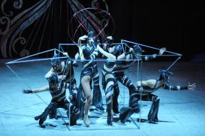 a group of dancers performing on the stage at Titanic Deluxe Lara in Lara