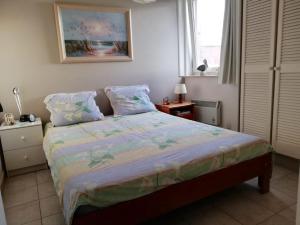 een slaapkamer met een bed in een kamer bij Virginie 2 in Koksijde
