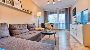 a living room with a couch and a table at Apartament Emili - 5D Apartamenty in Szklarska Poręba