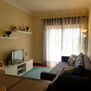 a living room with a couch and a television at B Apartamentos in Viana do Castelo