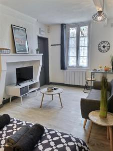 a living room with a couch and a tv at Studio ZEN Tout Confort Proche Hyper-Centre in Cognac