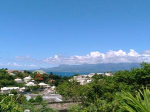 Una vista de un pueblo con el océano al fondo. en Studio de vacance ou pro le gosier, en Le Gosier