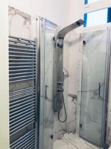 a shower with a glass door in a bathroom at Ca Dode Grand Canal in Venice