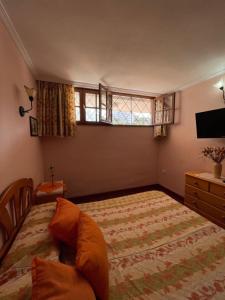 sypialnia z dużym łóżkiem i oknem w obiekcie Apartamento Neptuno playa 17 w mieście Puerto de Santiago