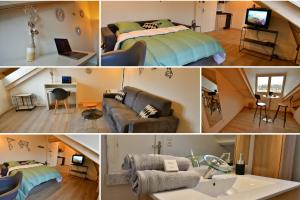 een collage van foto's van een slaapkamer en een woonkamer bij Résidence Les Berges Du Cher in Montluçon