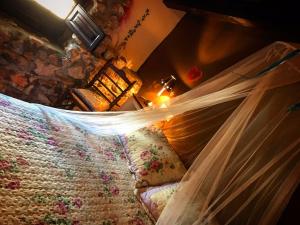 ValeriaにあるLa Quinta de Malu Charming and Romantic getaway in Cuencaのベッドルーム(蚊帳付きのベッド付)